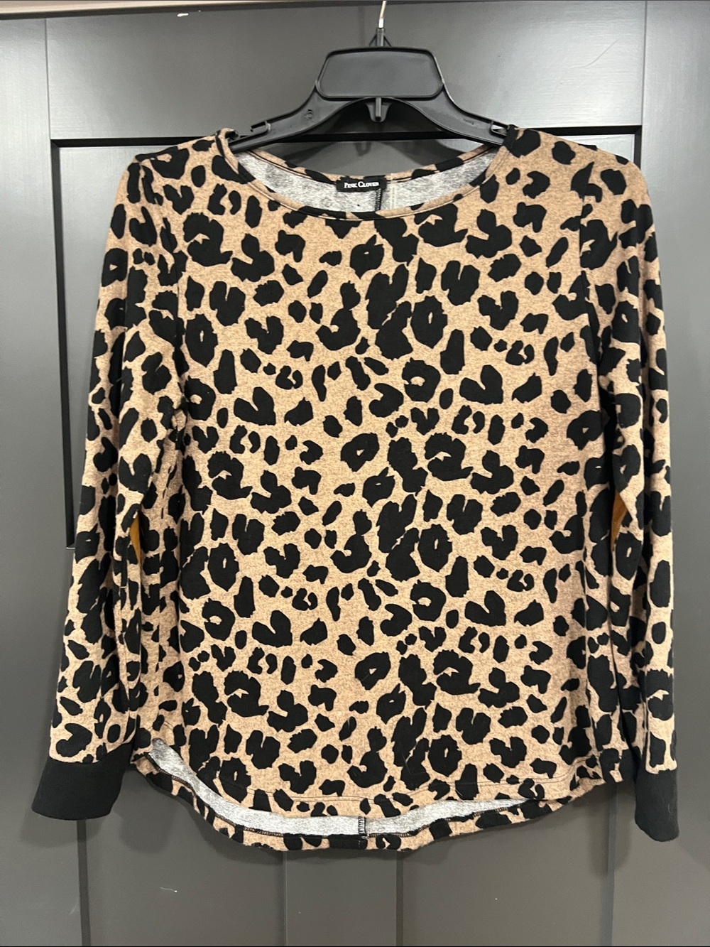 Pink Clover Black and Tan Leopard Print Crewneck Pullover